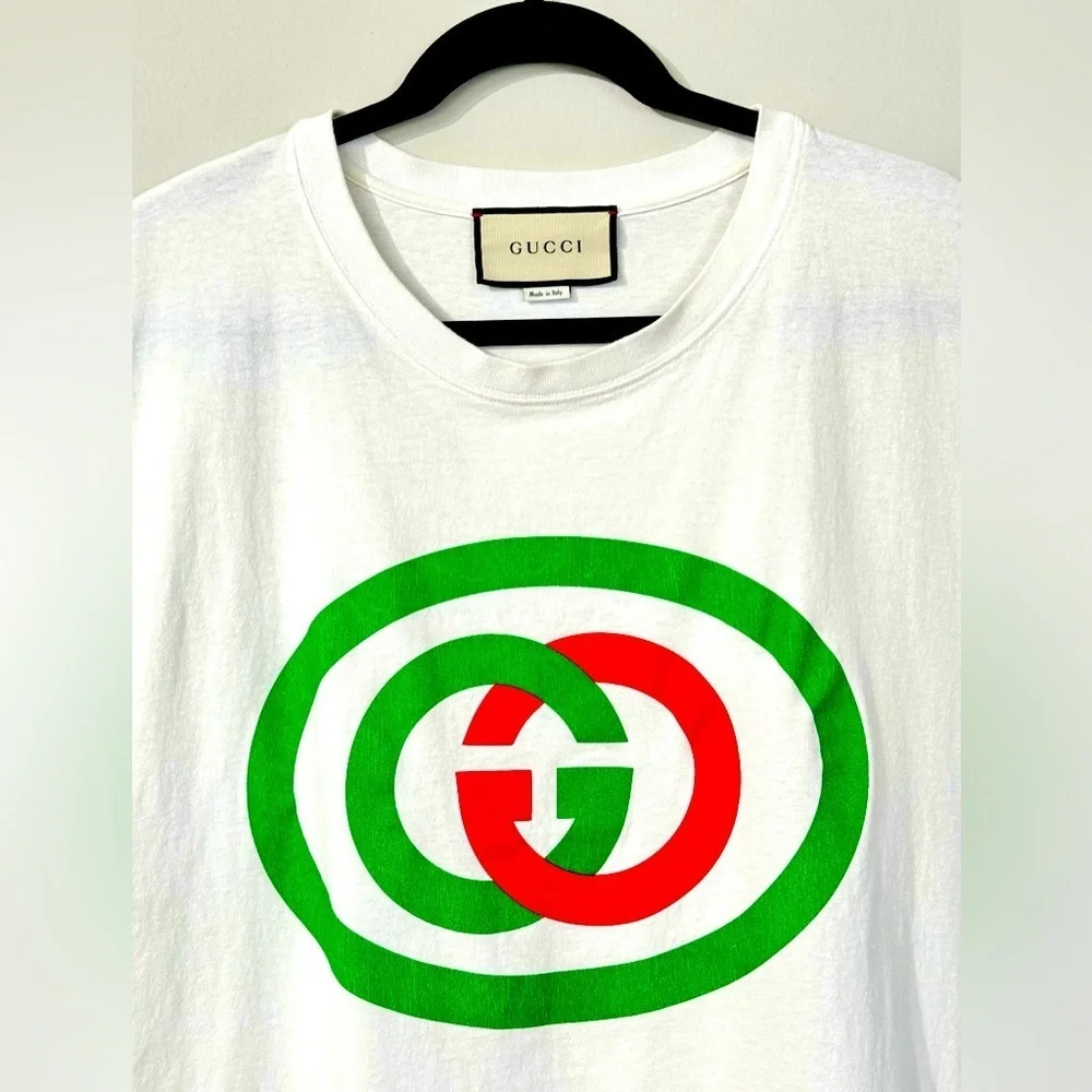 Gucci T shirt Authentic Classic GG Oval Logo Off White Short Sleeve Size L Used!